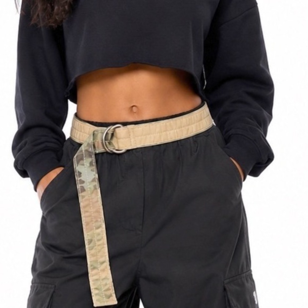 LOFT Reversible Camo Canvas D-Ring Belt Khaki Tan Military Utility Chic 47-70